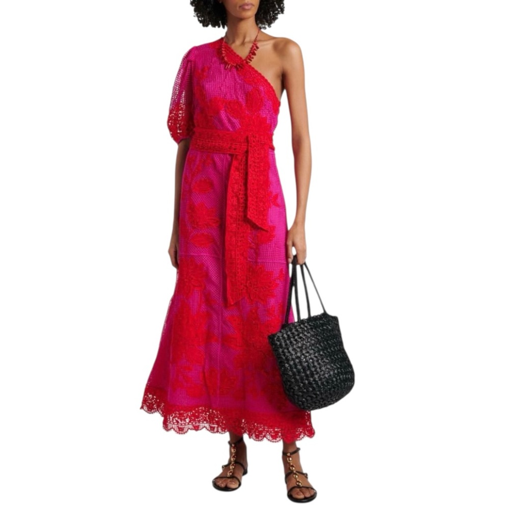 NWT FARM Rio Crochet Guipuire Bicolor Maxi Dress Size S